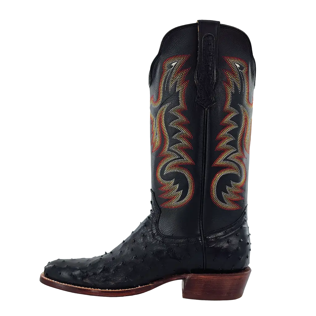 R. Watson Black Full Quill Ostrich Roper Boots