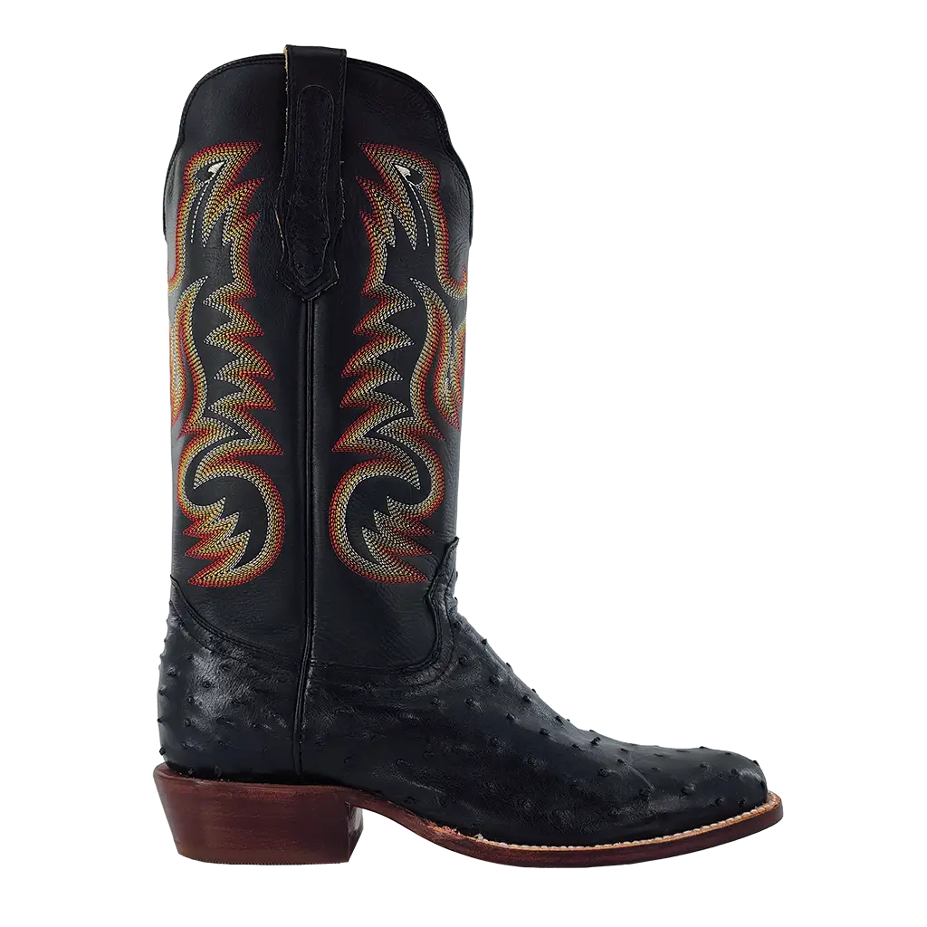R. Watson Black Full Quill Ostrich Roper Boots