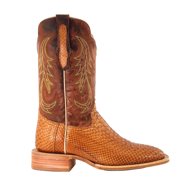 R. Watson Camel Back Cut Python Boots