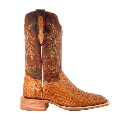 R. Watson Camel Back Cut Python Boots