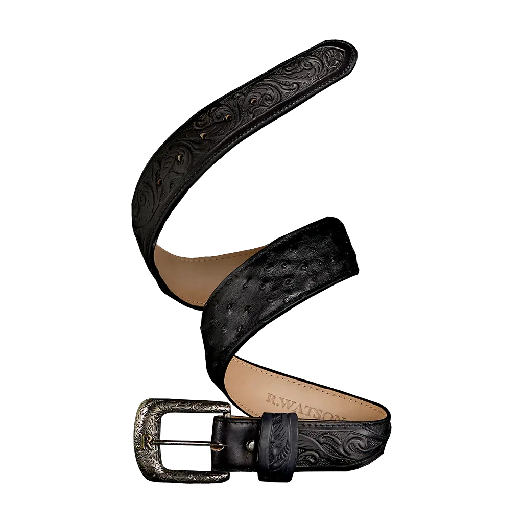 R. Watson Black FQ Ostrich Belt