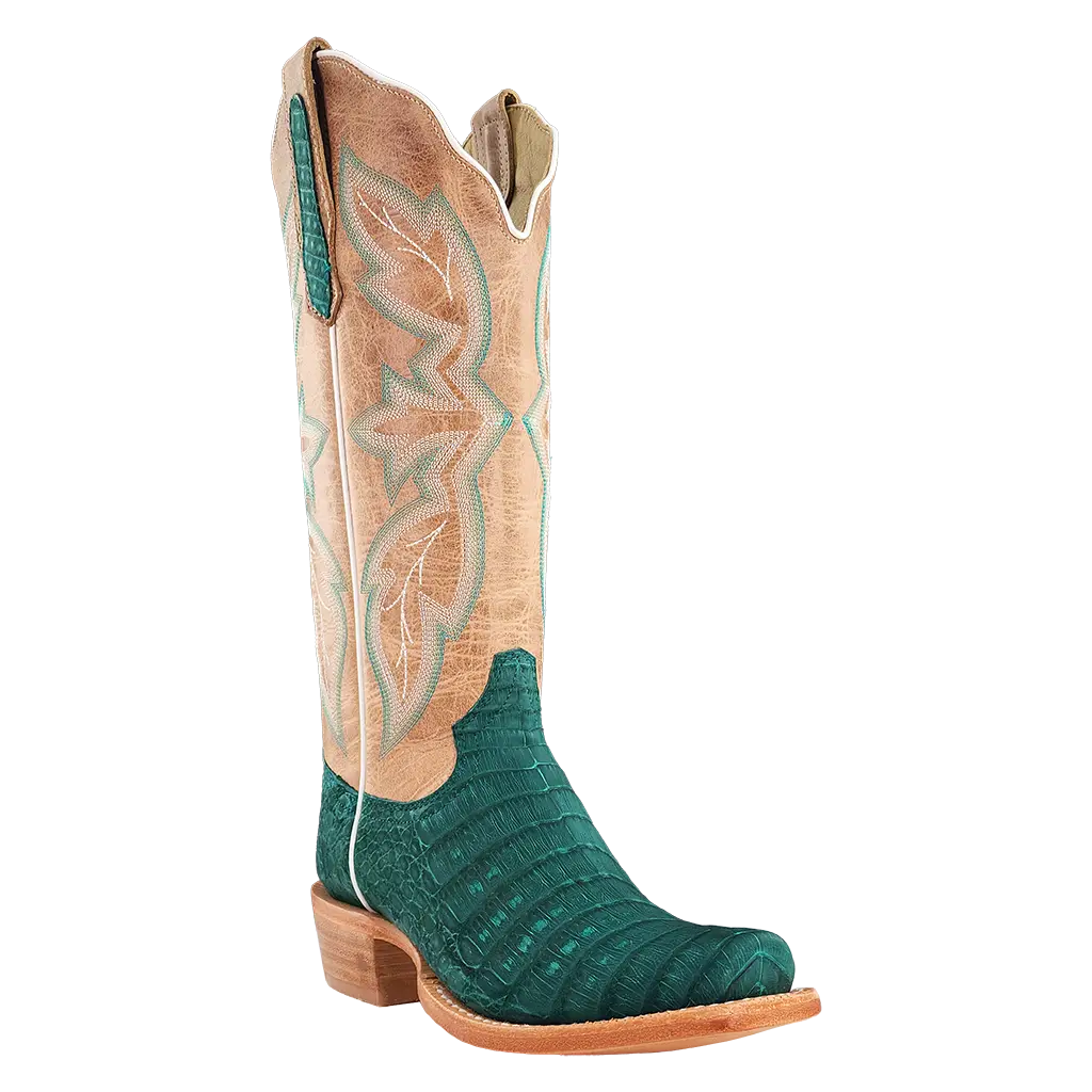 R. Watson Nubuck Turquoise Caiman Belly Boots