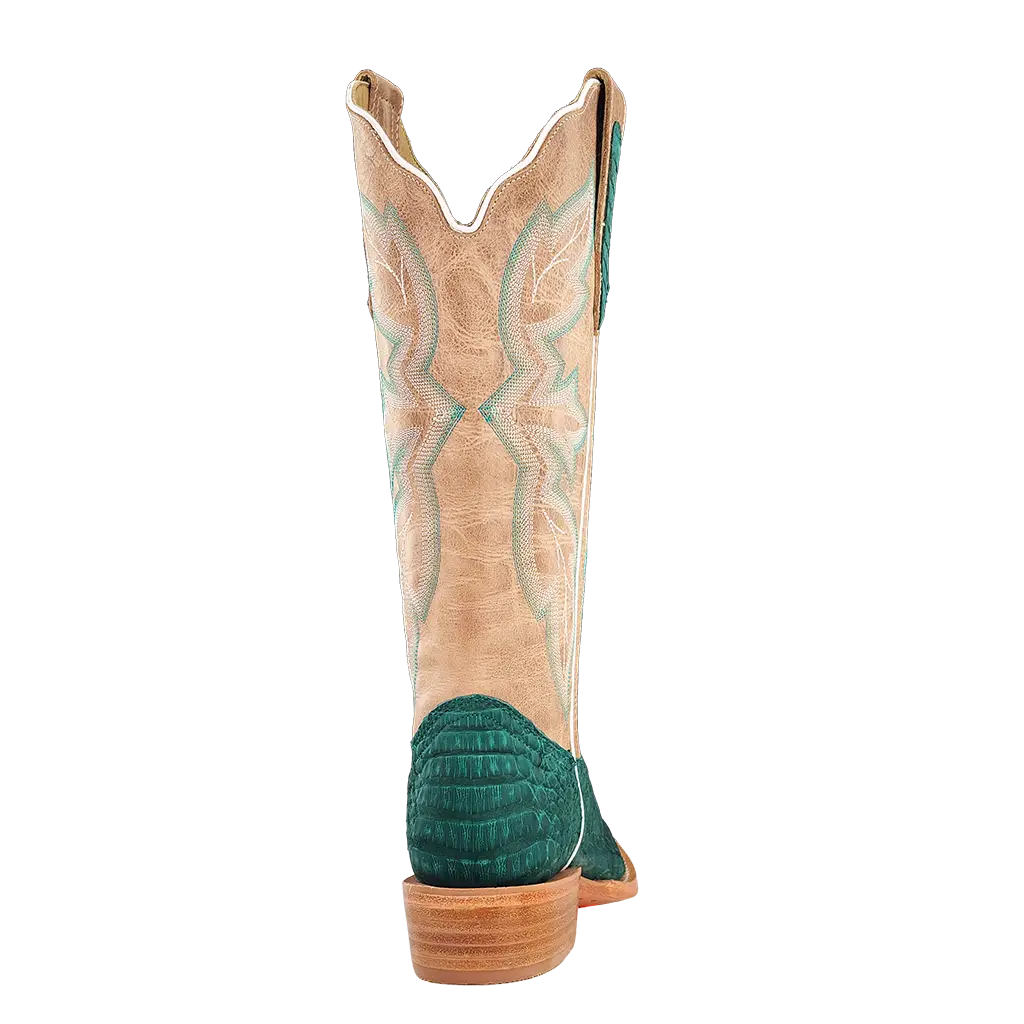 R. Watson Nubuck Turquoise Caiman Belly Boots