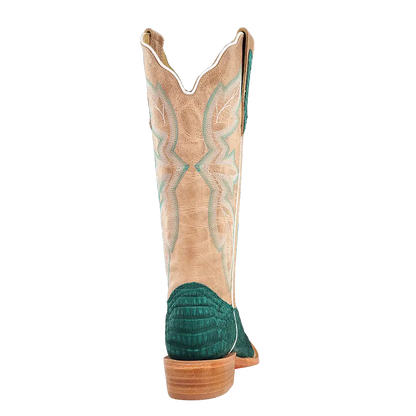 R. Watson Nubuck Turquoise Caiman Belly Boots