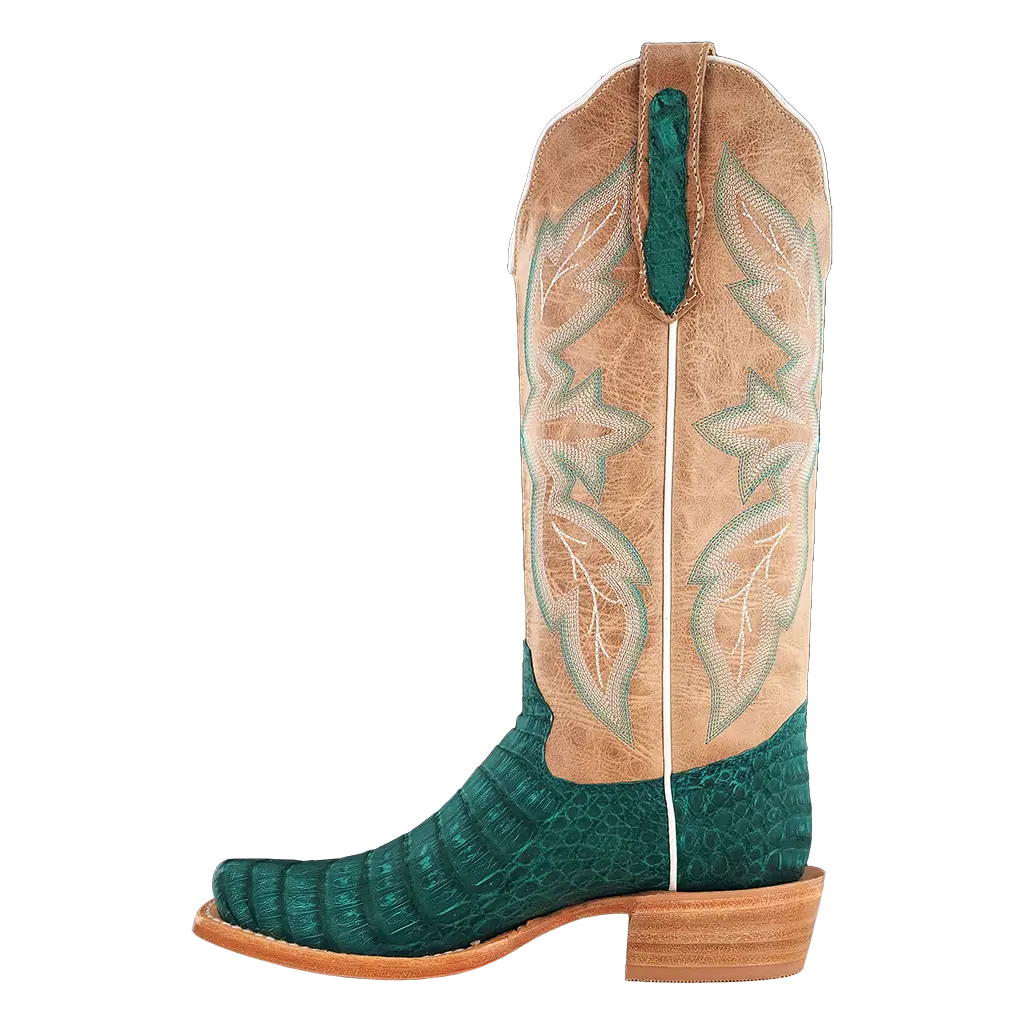 R. Watson Nubuck Turquoise Caiman Belly Boots