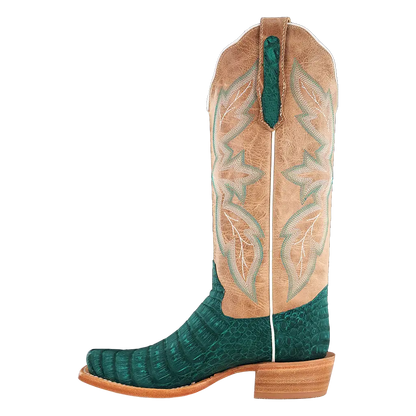 R. Watson Nubuck Turquoise Caiman Belly Boots