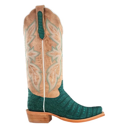 R. Watson Nubuck Turquoise Caiman Belly Boots