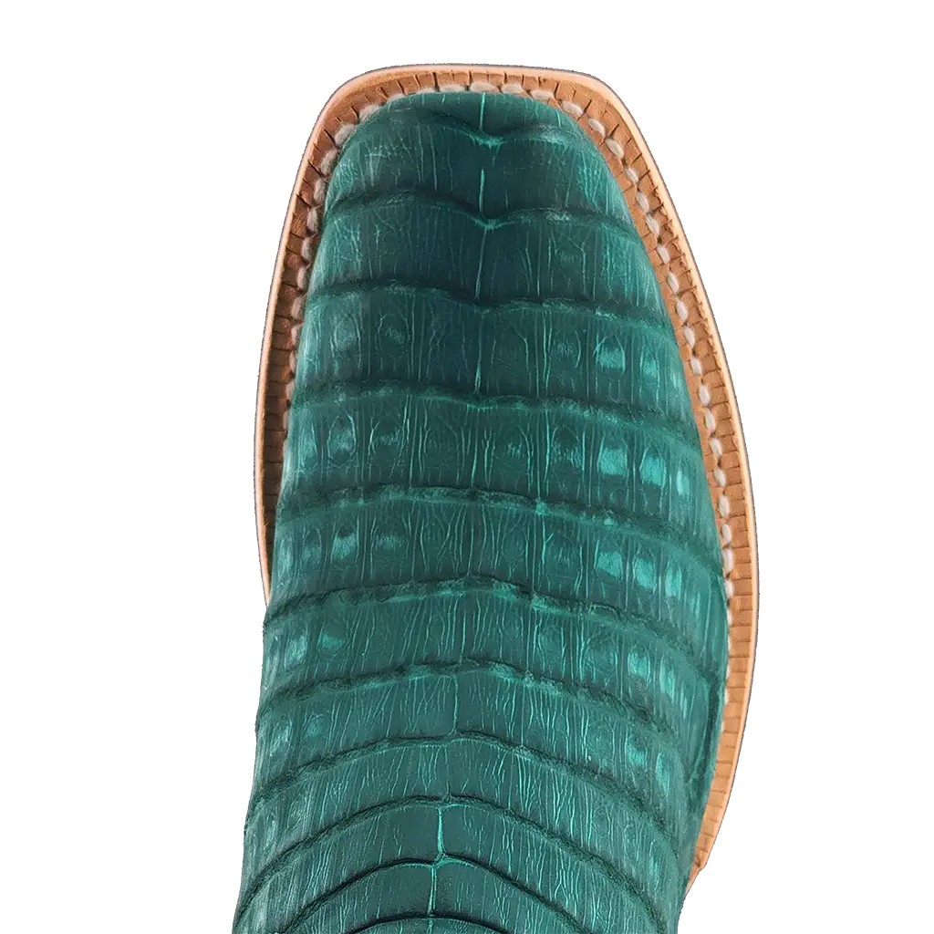 R. Watson Nubuck Turquoise Caiman Belly Boots