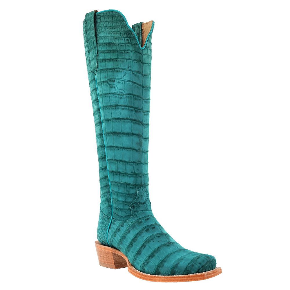 R. Watson Turquoise Sueded American Alligator Boots