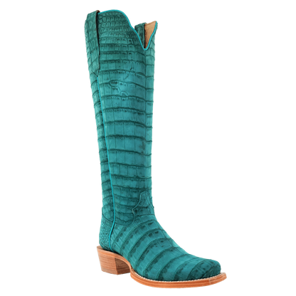 R. Watson Turquoise Sueded American Alligator Boots