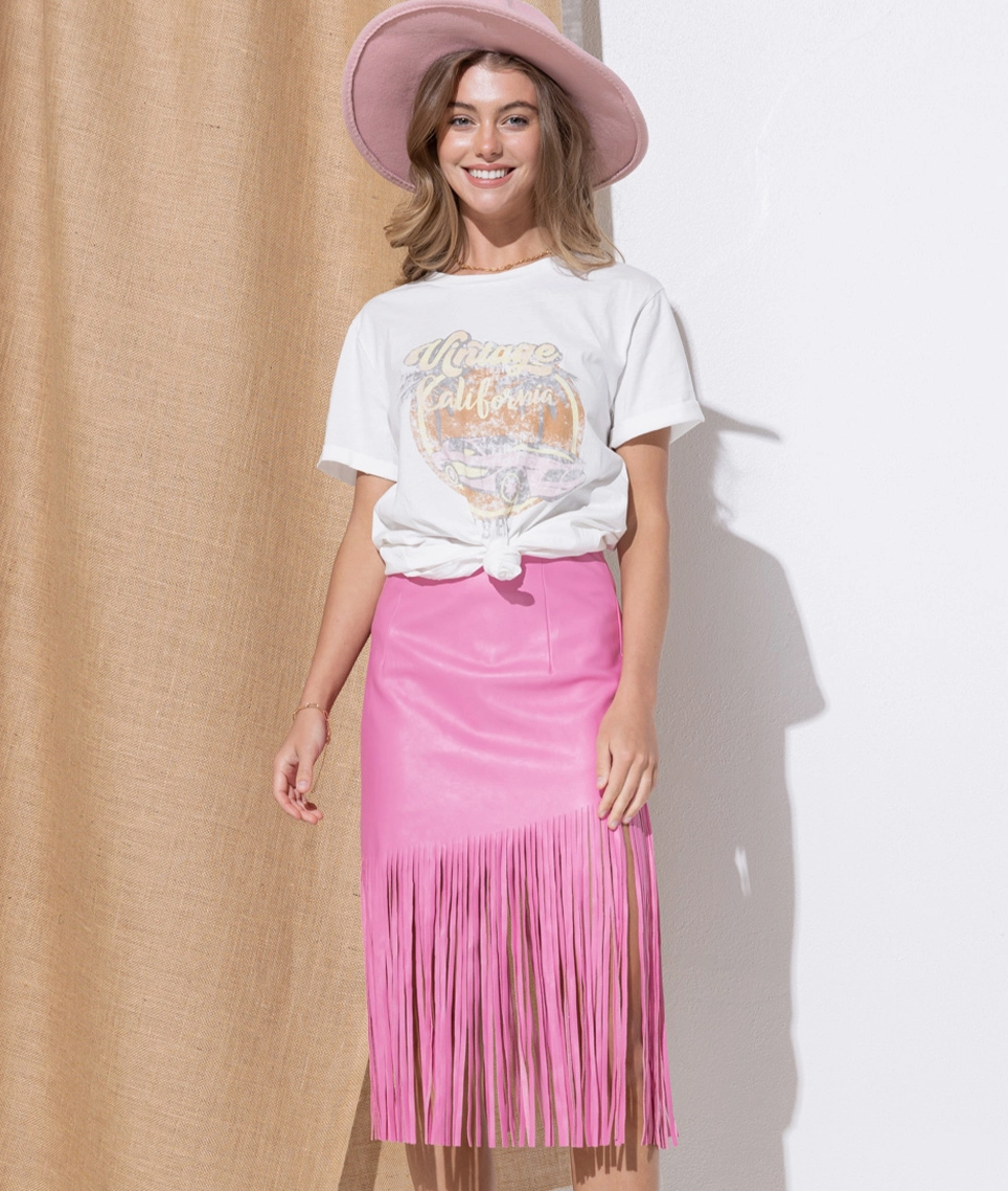 Pink Faux Leather Skirt