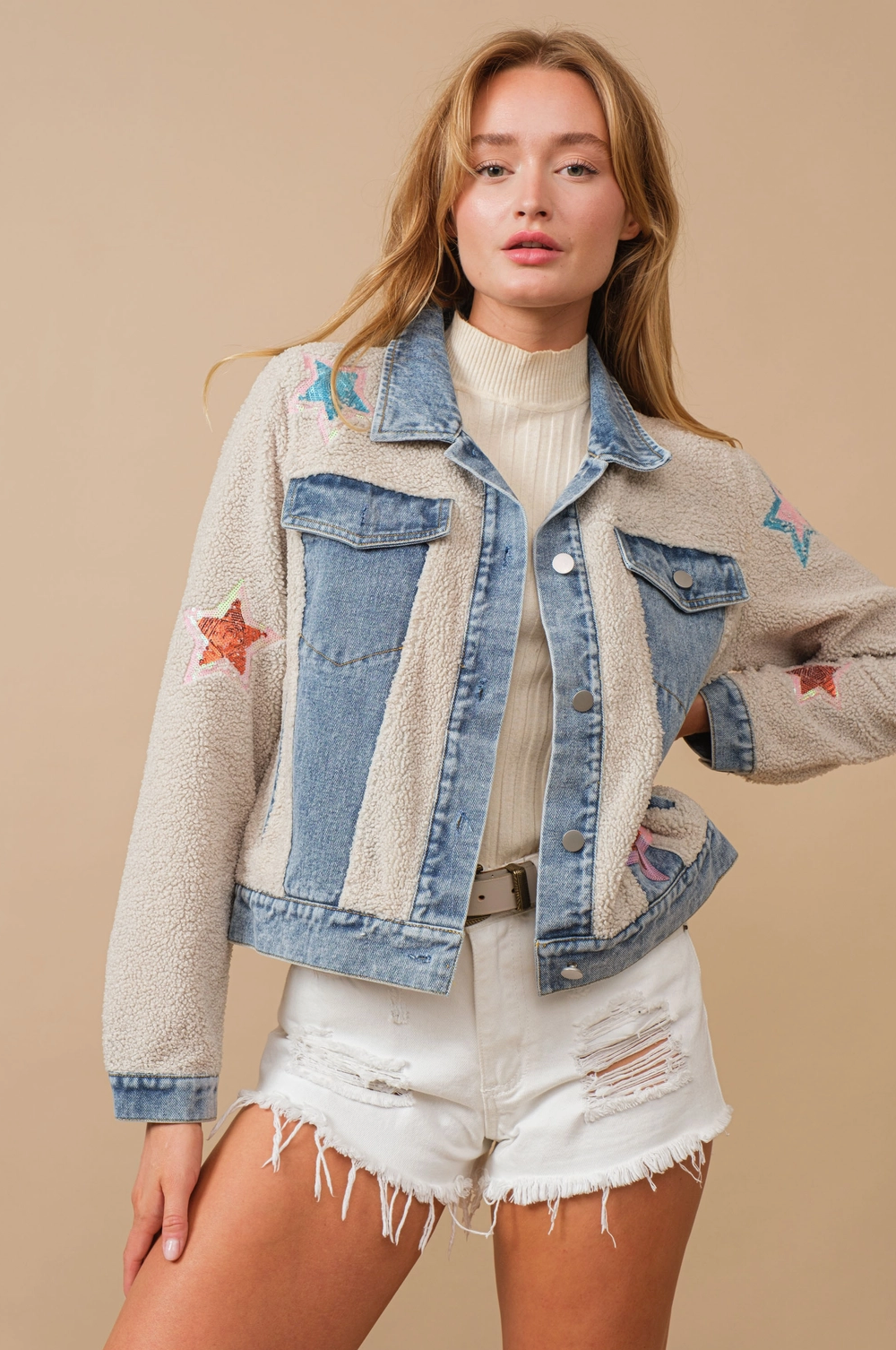 Teddy Denim Sequin Jacket