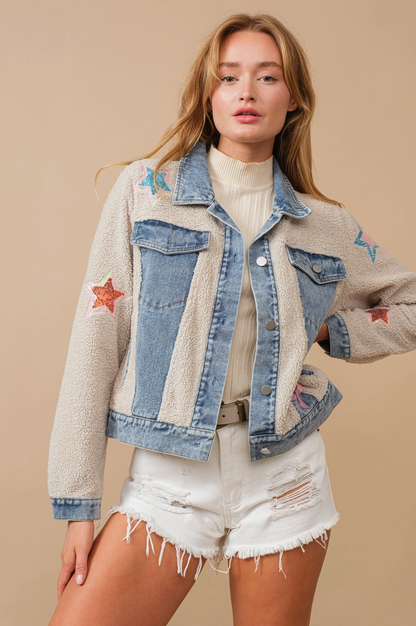 Teddy Denim Sequin Jacket