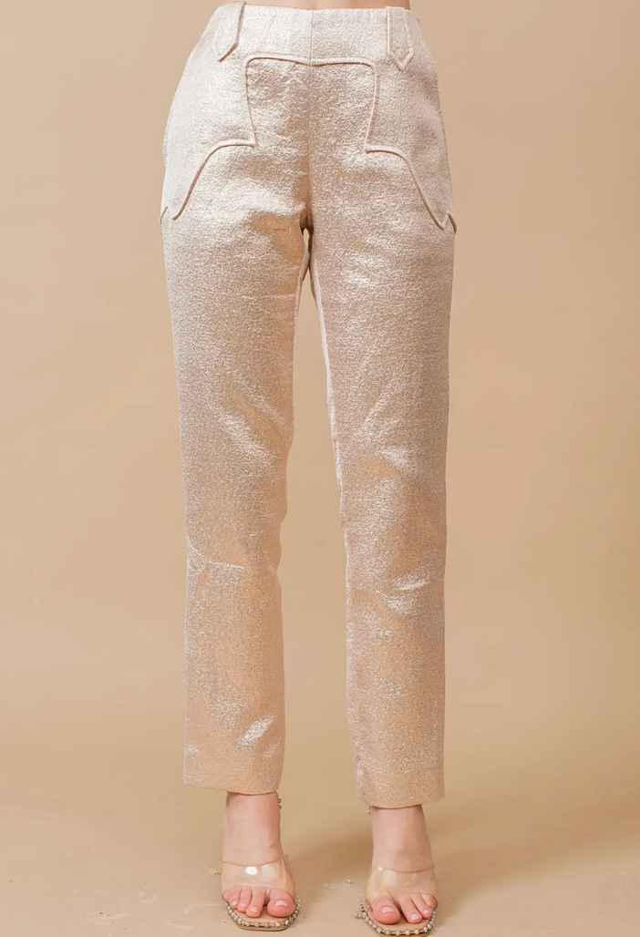 Metallic Straight-Leg Western Pants