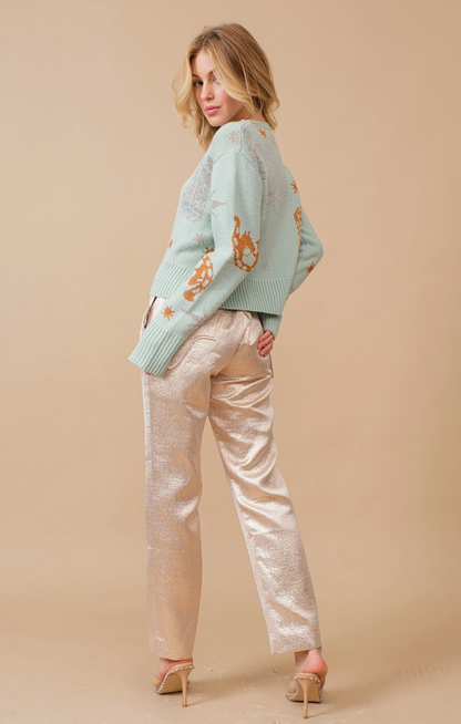 Metallic Straight-Leg Western Pants