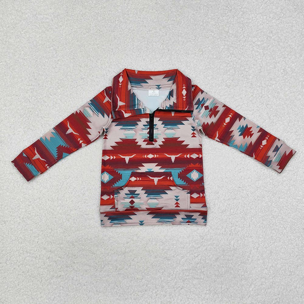 Boys Western Aztec Zip Pullover