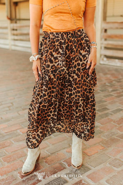 Leopard Printed Ruffle Tier Skirt