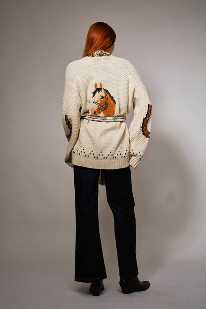 Western Horse Belted Cardigan