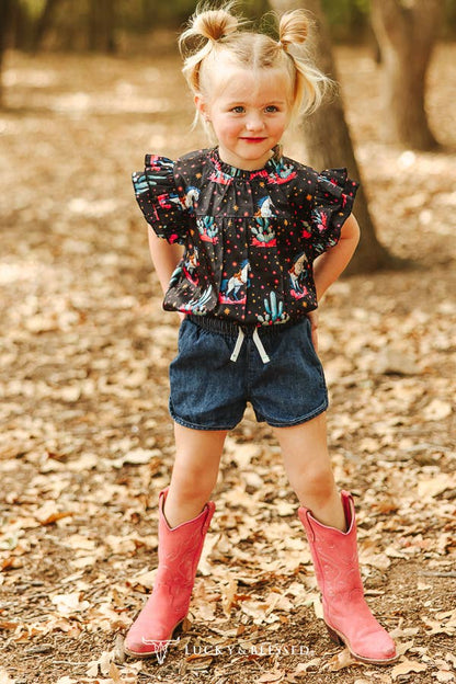 LUCKY & BLESSED Girl's Satin Ruffle Top