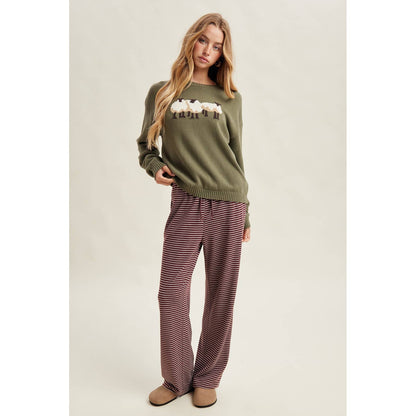 Sheep Trio Graphic Crew Neck Sweater