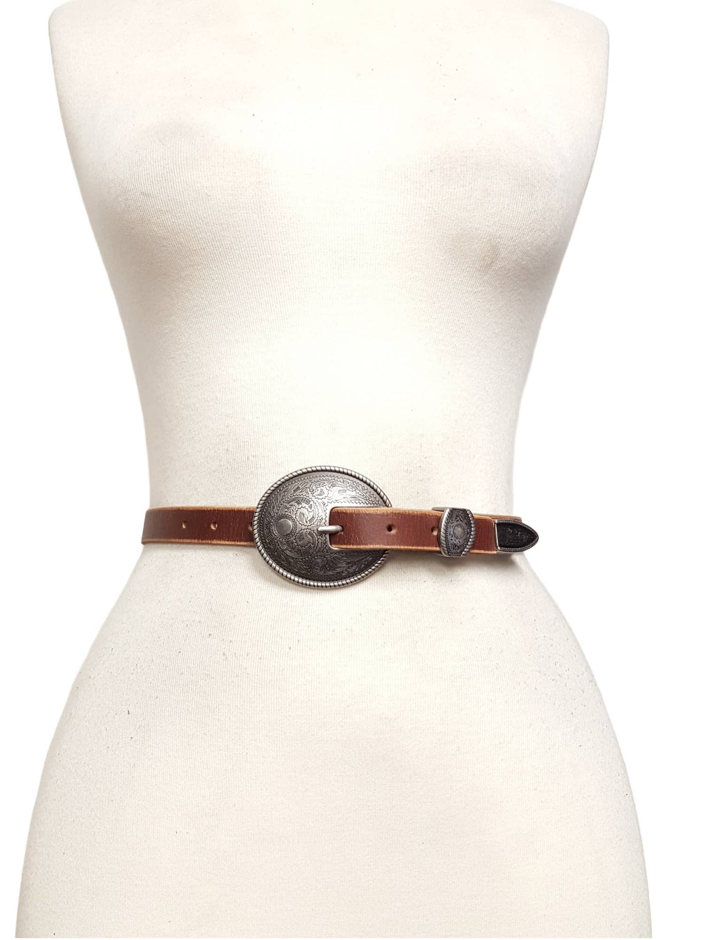 Vintage Antique Floral Buckle Leather Belt