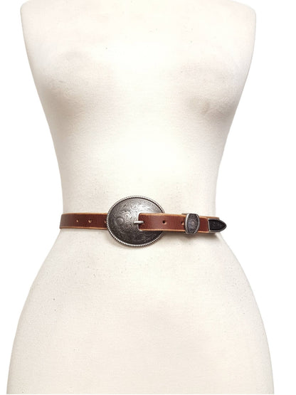 Vintage Antique Floral Buckle Leather Belt