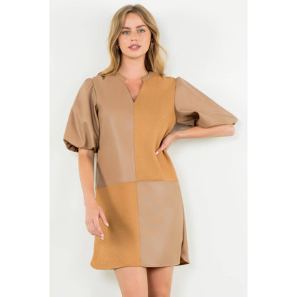Mixed Media Puff Sleeve Dress