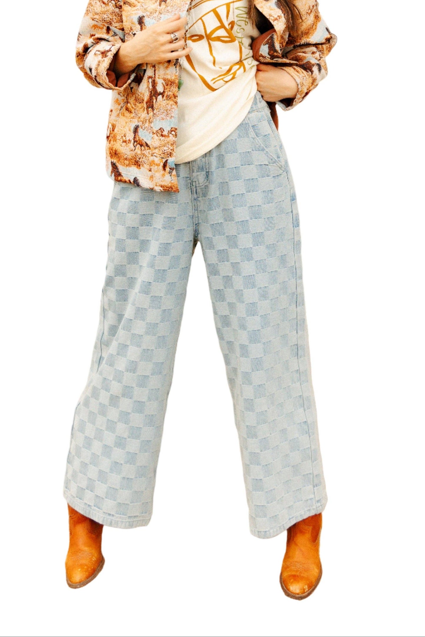 Denim Checkered Pants