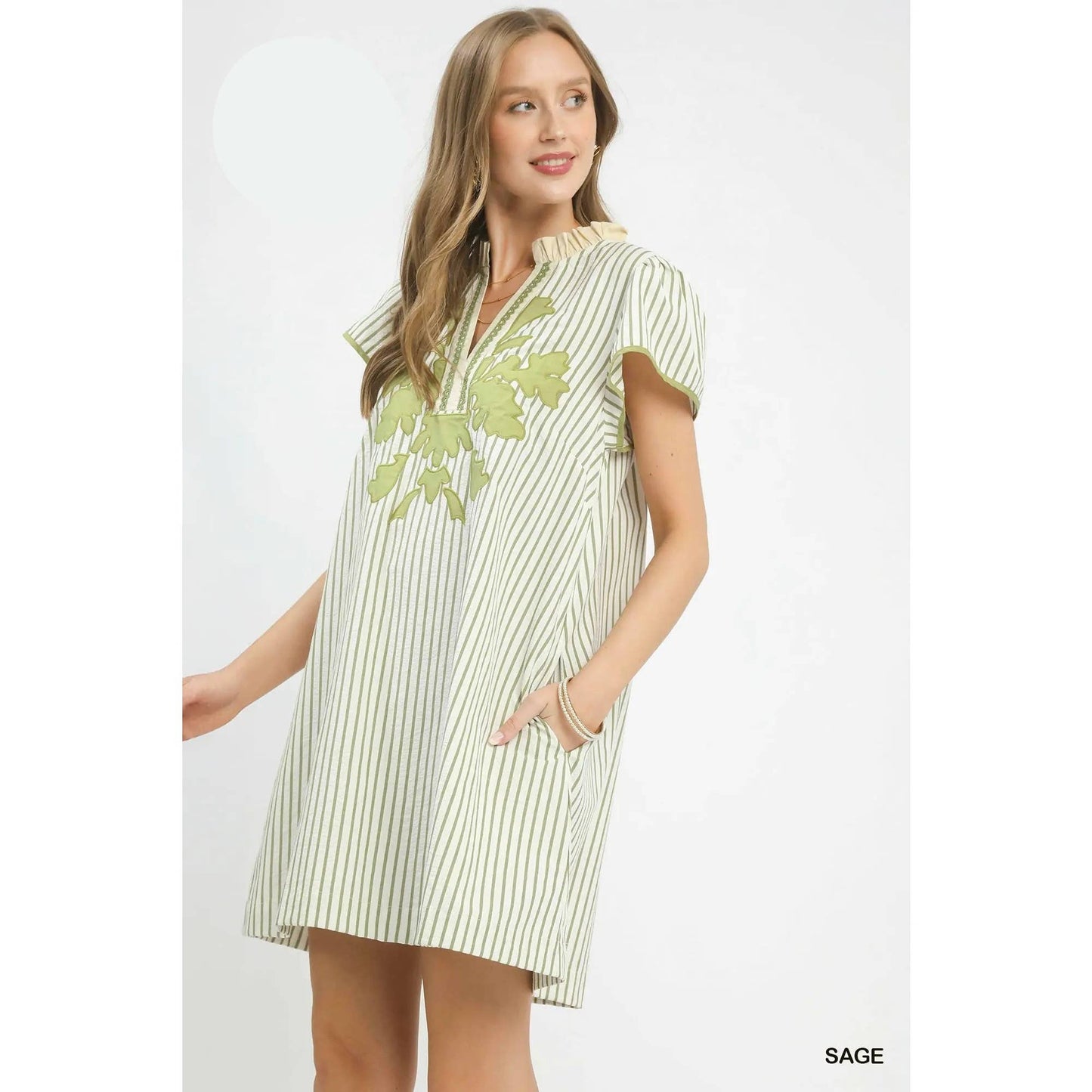 Striped Floral Applique Shift Dress