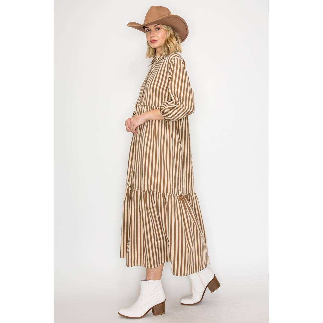 Western Stripe Tiered Maxi Dress