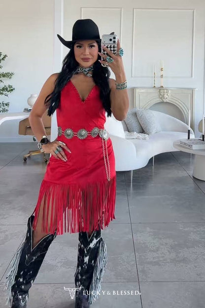 Lucky & Blessed Red Suede Dress