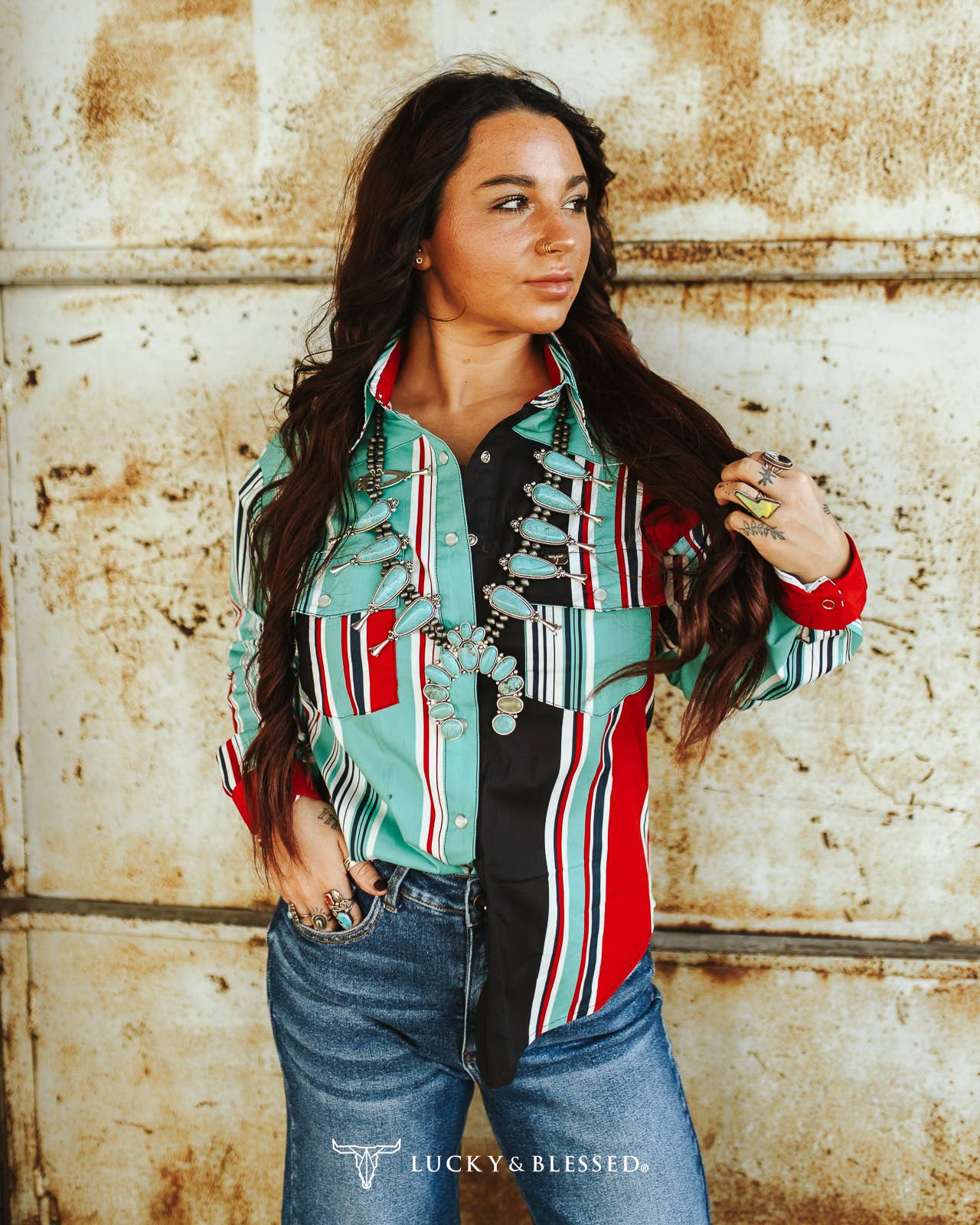 Turquoise Serape Retro 90s Western Top
