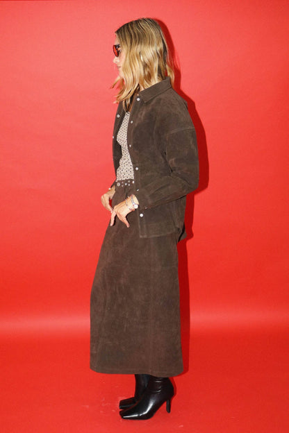 Studded Suede Midi Skirt