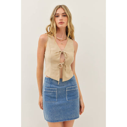 Denim Mini Skirt with Stitch Pockets