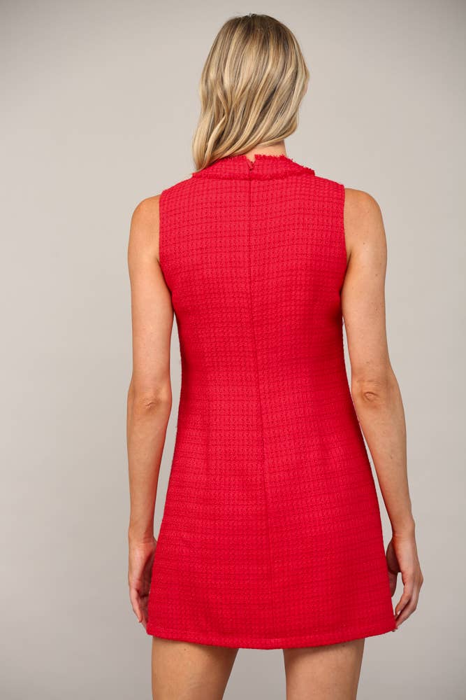 Front Pocket Sleeveless Tweed Dress