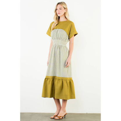 Short Sleeve Striped Midi Dress