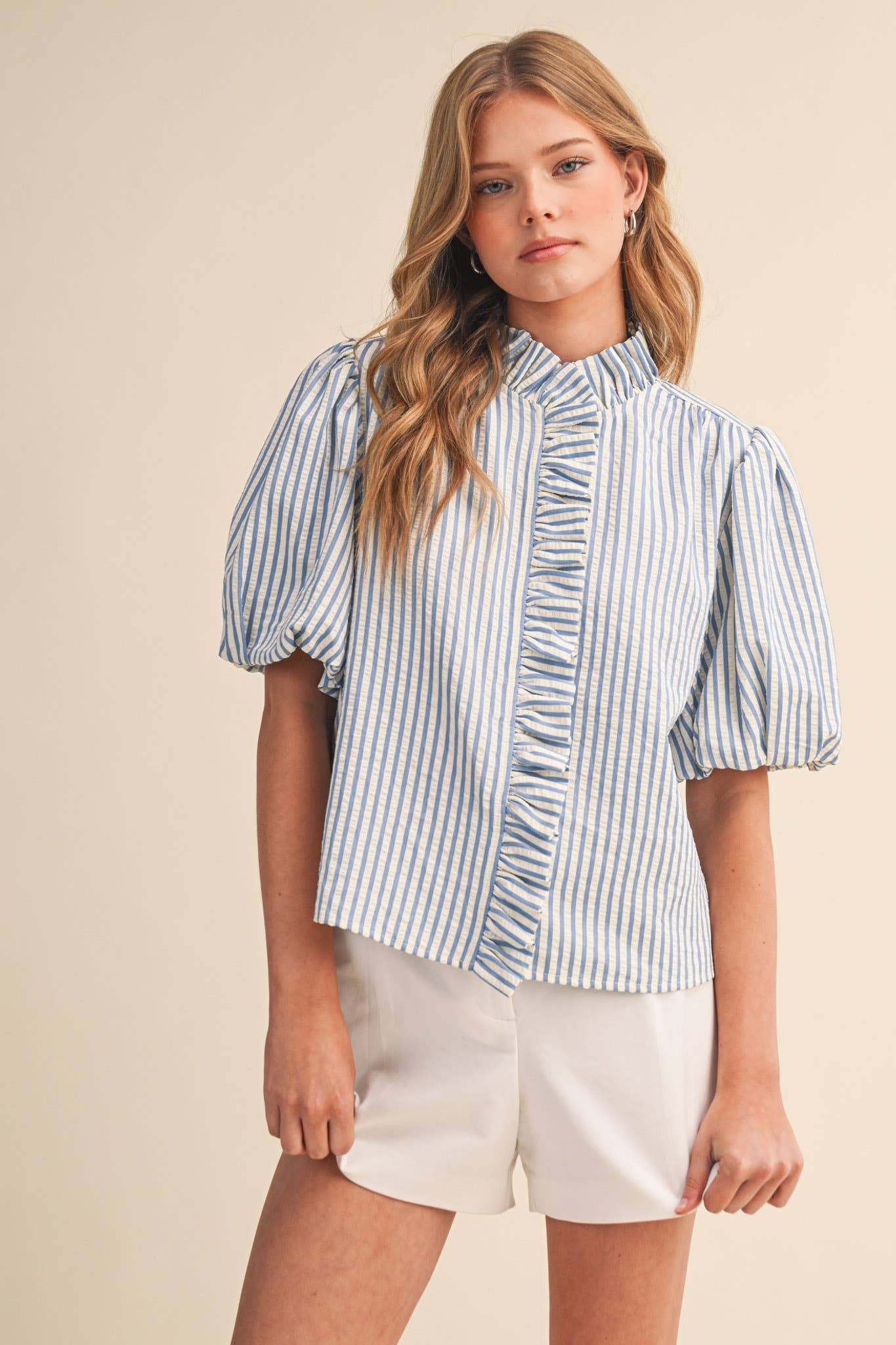 Striped Ruffle Button Down Top