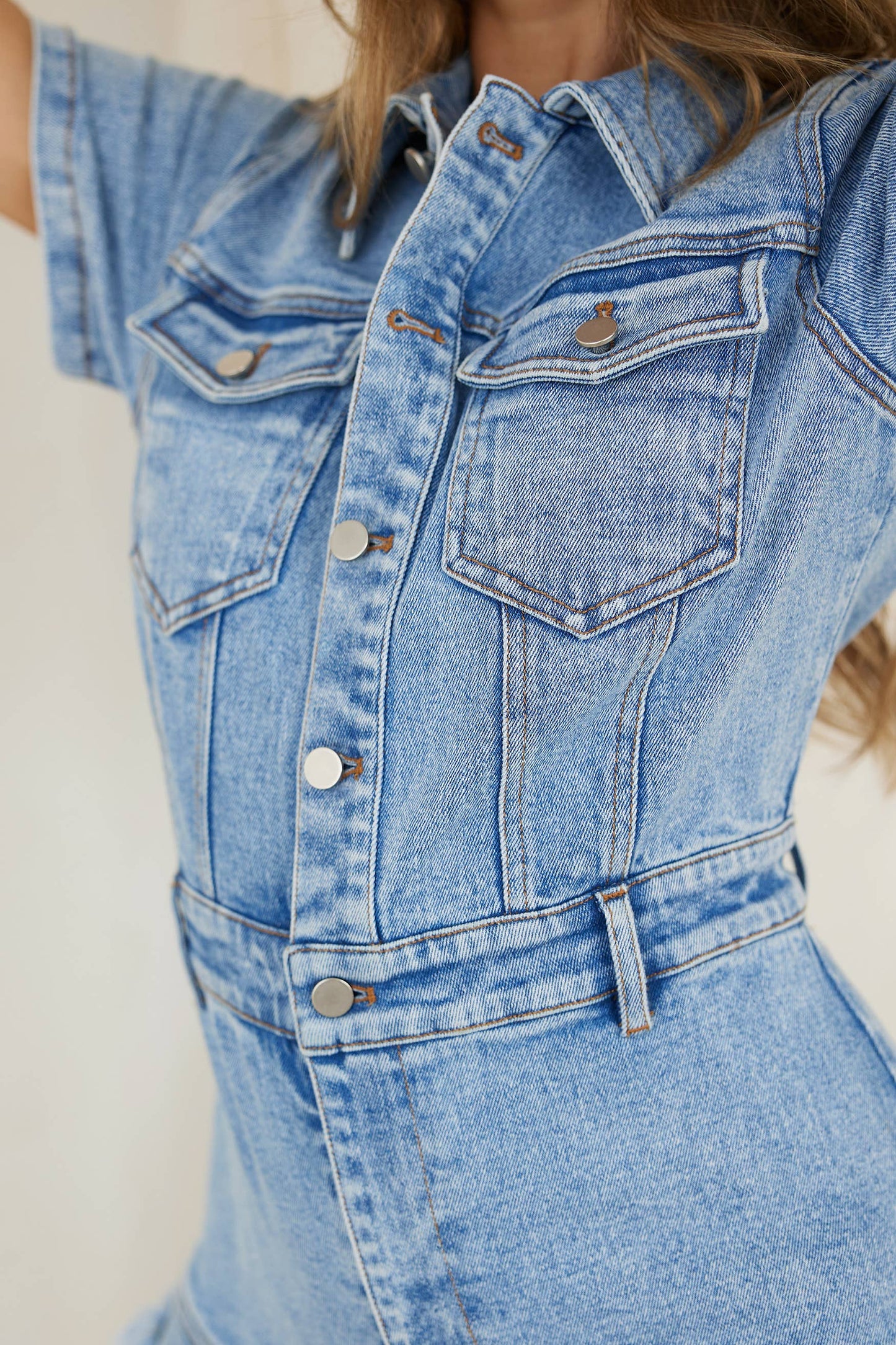 Denim Button Down Frayed Hem Romper