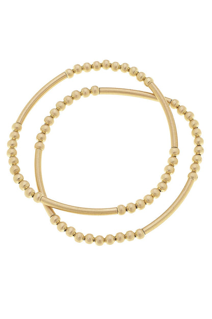 Canvas Style Satin Metal Beaded Stretch Bracelets