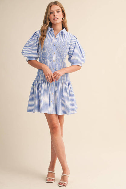 Striped Smocked Bodice Mini Dress