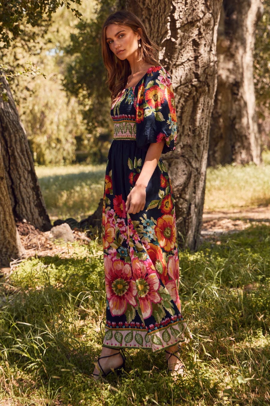 Giant Floral Border Printed Maxi Dress