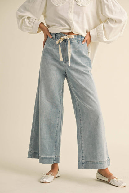 Tie Front Washed Denim Pants