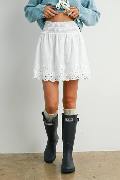 Eyelet Ruffle Smocked Skirt