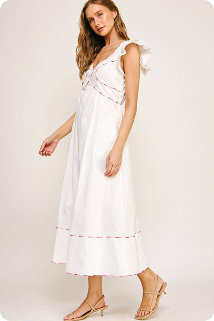 Contrast Multi Color Piping Midi Dress