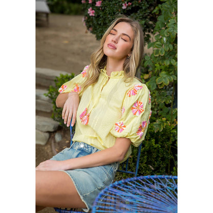 Hand Embroidered Puff Sleeve Top