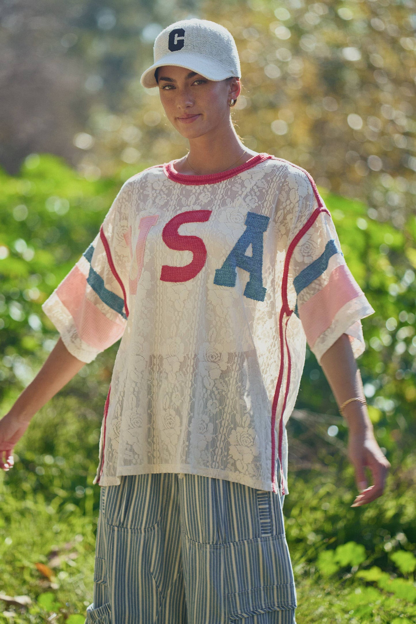 USA Patchwork Lace Top