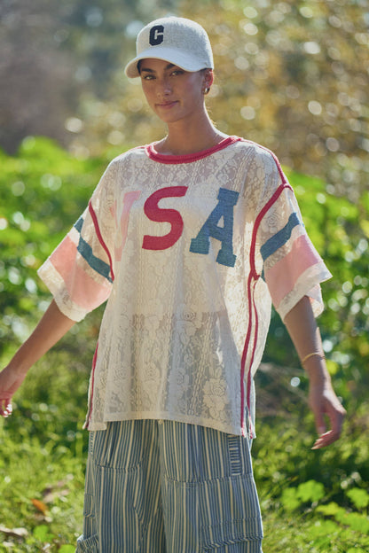 USA Patchwork Lace Top