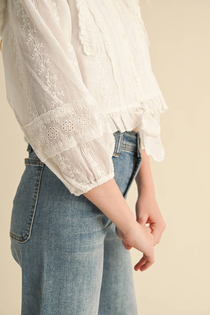 Tween Girls Cropped Button Down Blouse