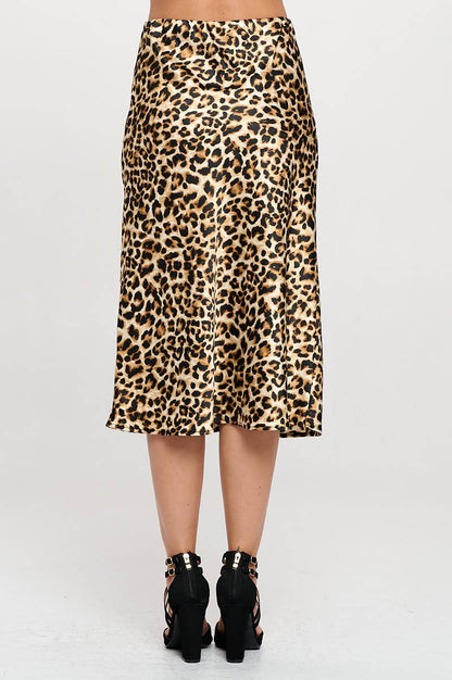 Leopard Print A Line Midi Skirt
