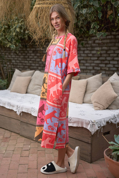 Jaguar Print Quilt Style Midi Dress
